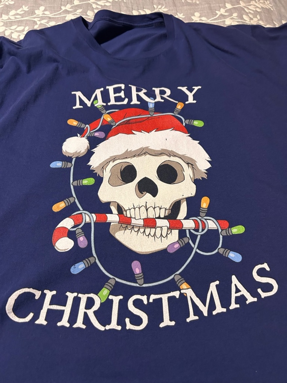 Navy 'Merry Christmas' Skull Candy Cane Tee